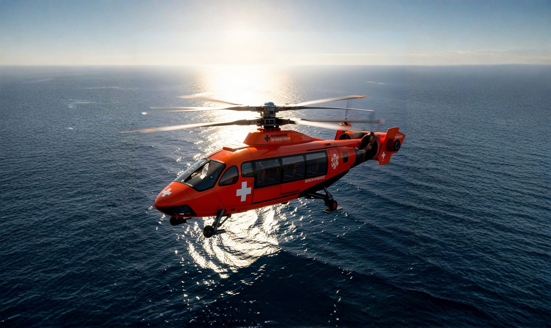 Air ambulance over open water